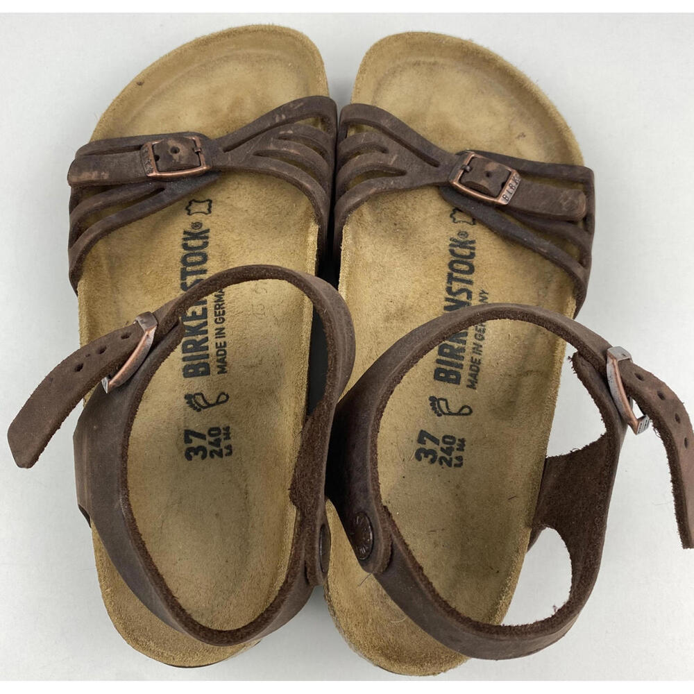 Birkenstock Sandals Women Bali Birkies Brown Habana Oiled Leather 37 240 L6 EUC - Picture 2 of 12